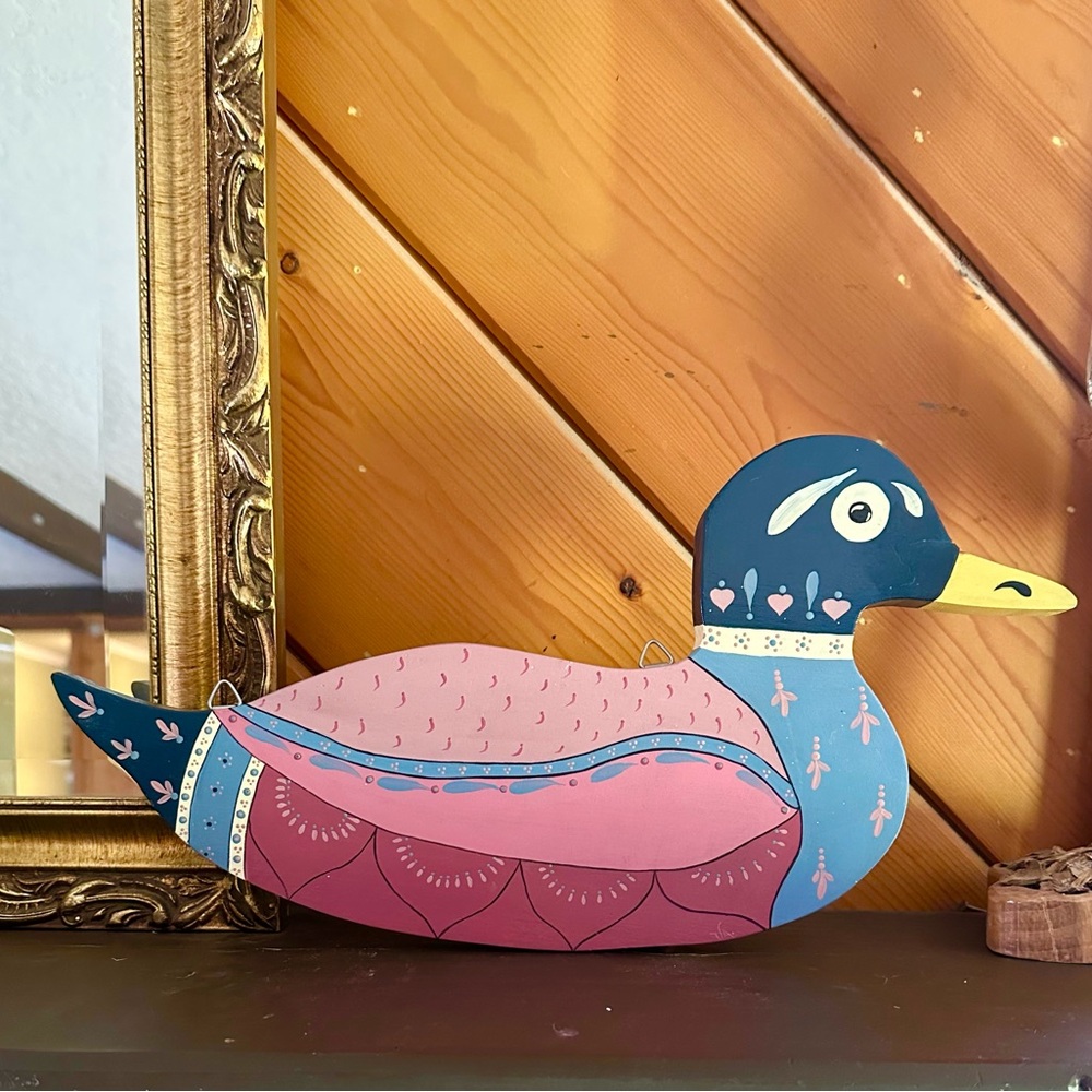 Wooden Duck Decor- pink cottage core Valentine’s Day duck decor